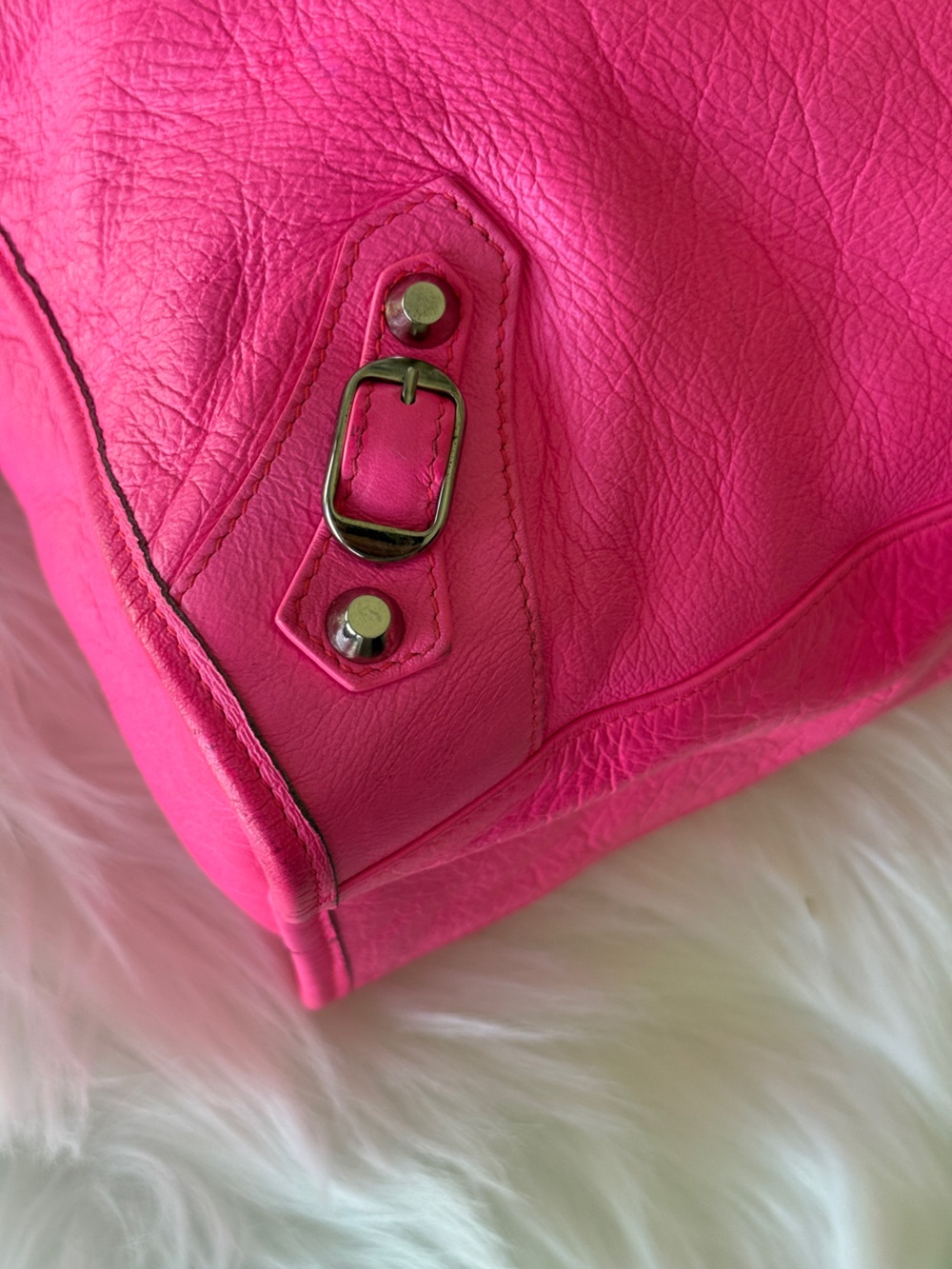 BALENCIAGA CITY BAG BARBIE PINK W/STRAP & MIRROR MOTO BAG MEDIUM ROSE FLUO NEON - Picture 11 of 15